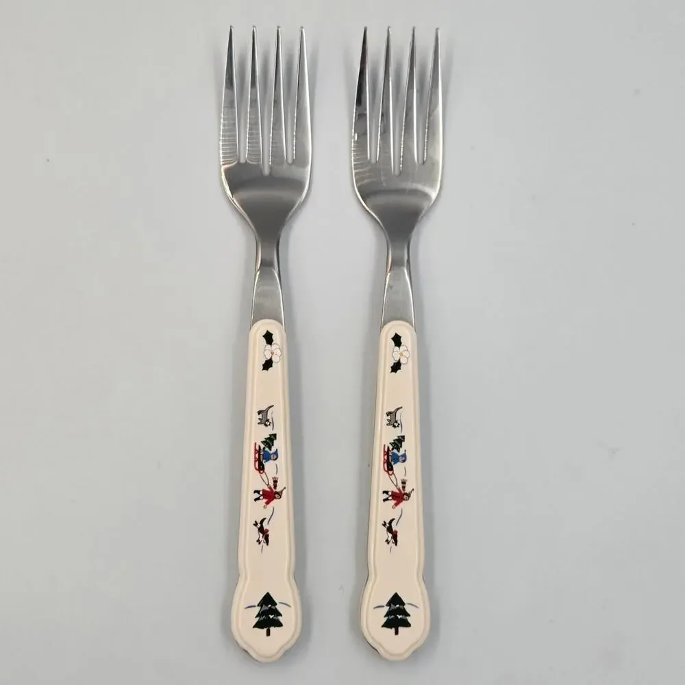 Two Pfaltzgraff Snow Village Stainless Steel Salad Fork Replacements